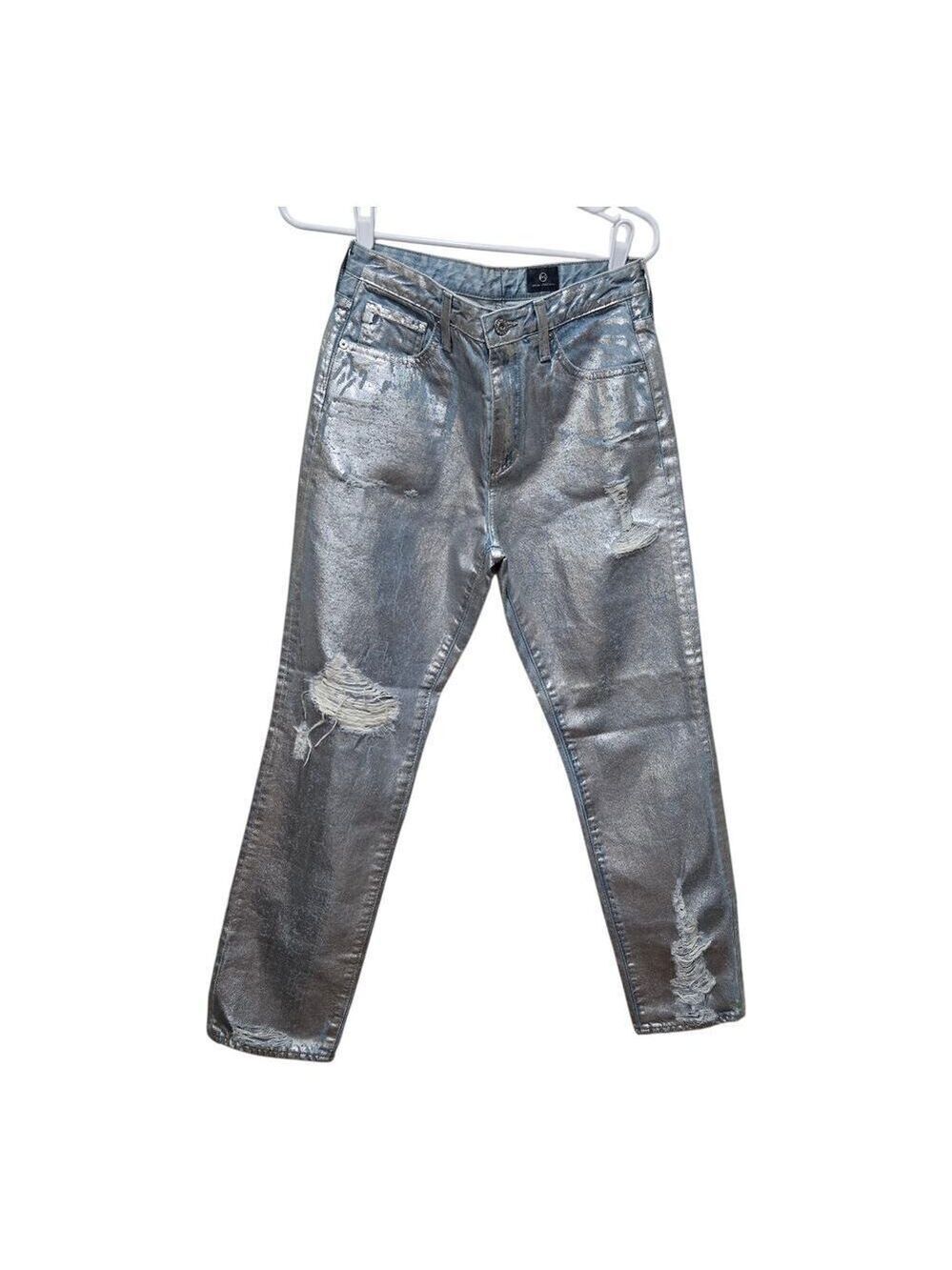 AG Phoebe Silver Foil Jeans High Rise Tapered 27 NWT